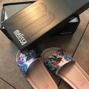 FINAL PRICE: Brand new Melissa floral slides
